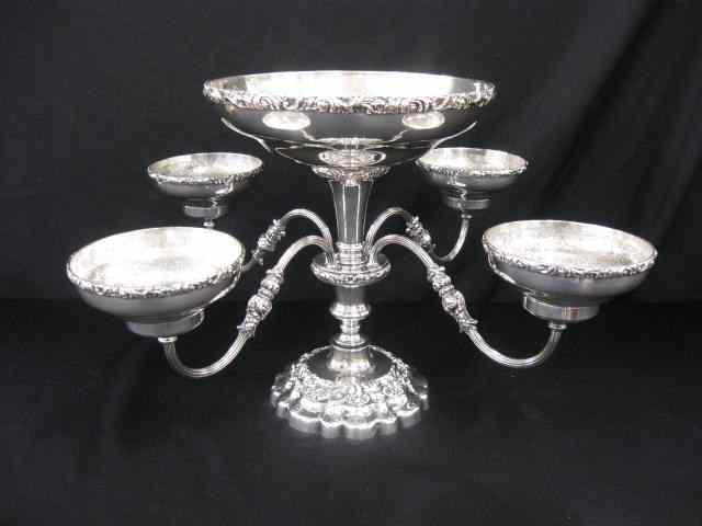 Appraisal: Silverplate Epergne center bowl and four arms ornate grape vine