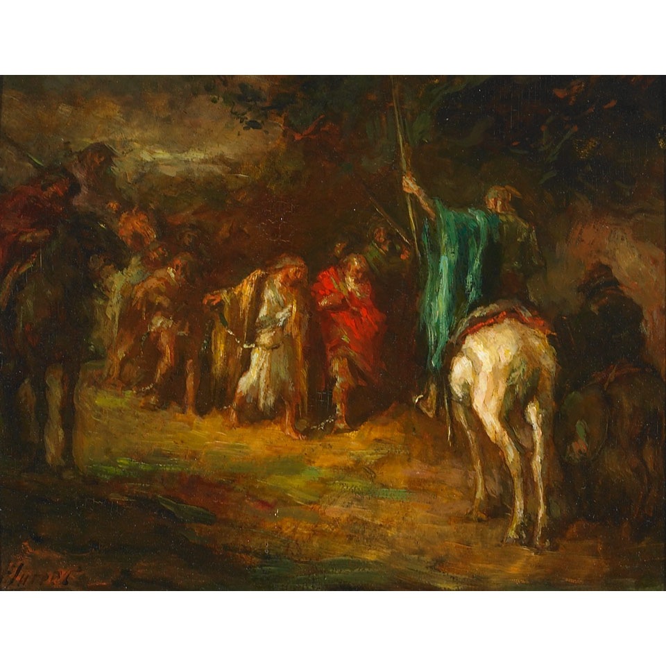 Appraisal: Johannes Hendricus Jurres - Dutch HORSEMEN LEADING CAPTIVES THROUGH A