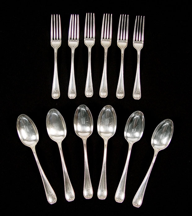 Appraisal: GORHAM NEWCASTLE STERLING FORKS SPOONS forks '' spoons Monogrammed Approx