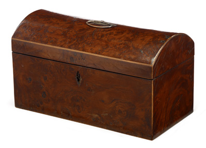 Appraisal: English burl walnut tea caddy th century Rectangular with a