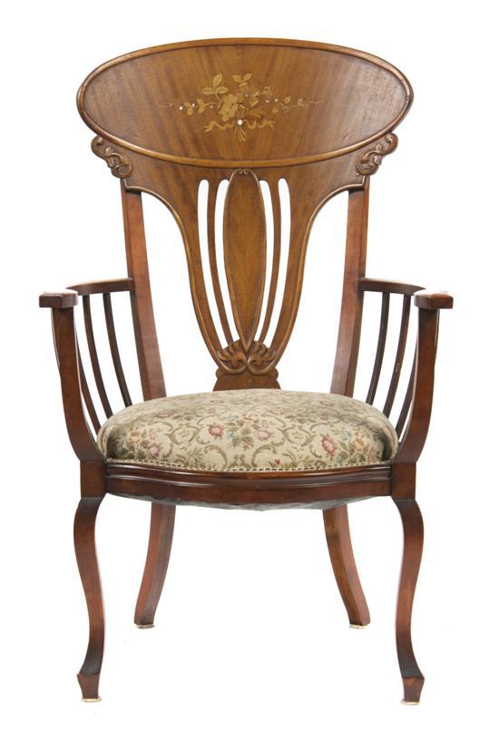 Appraisal: n Edwardian Inlaid Armchair having foliate decoration in multiple woods