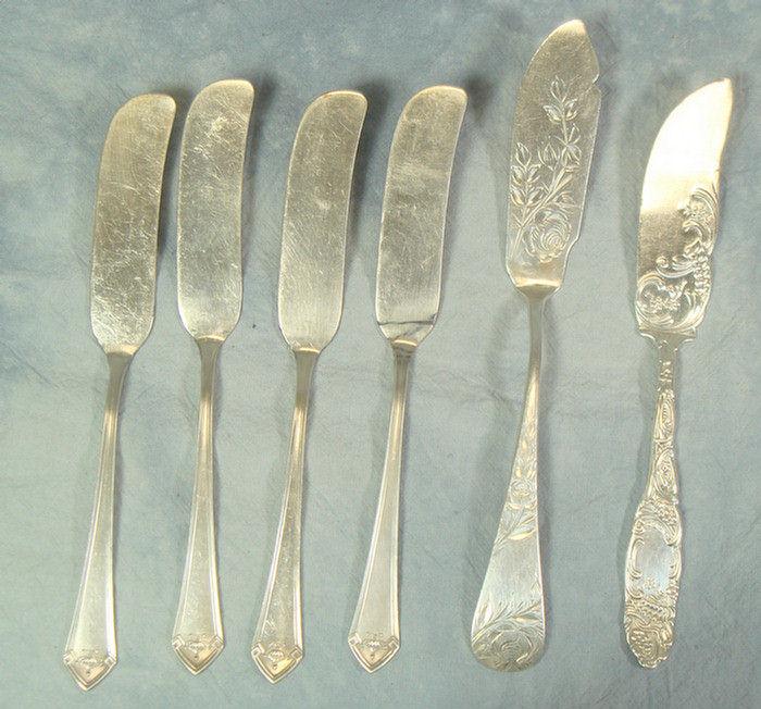 Appraisal: sterling silver one coin silver butter spreaders various patterns makers