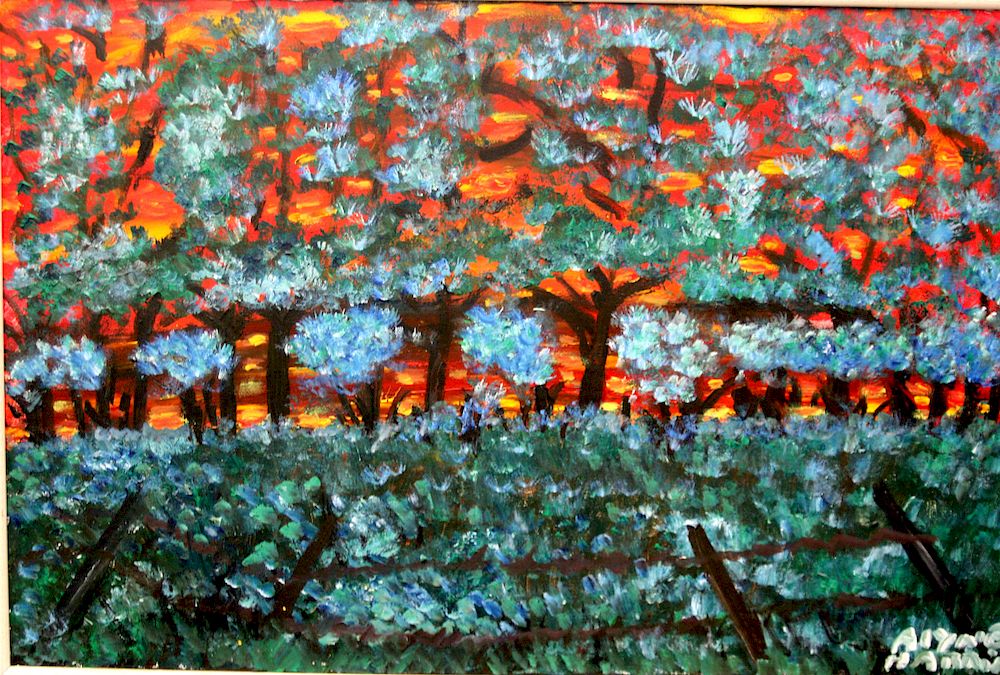 Appraisal: Outsider Art Alyne Harris Sun Setting in the Woods Harris