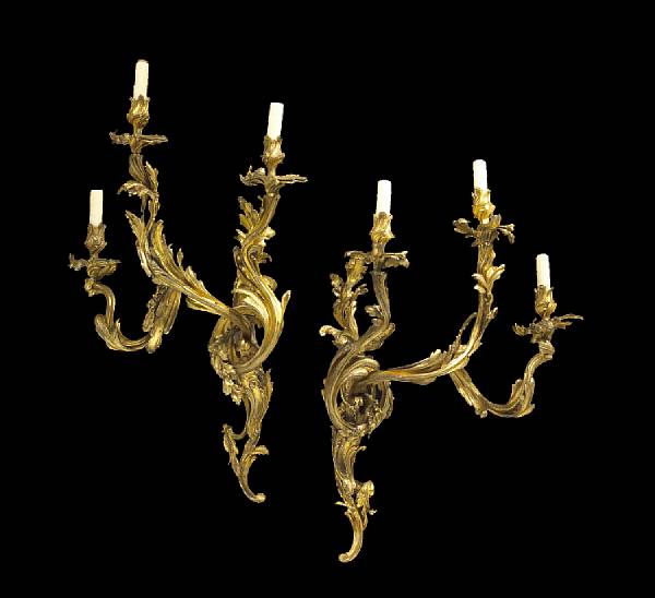 Appraisal: A pair of Louis XV style gilt bronze three light