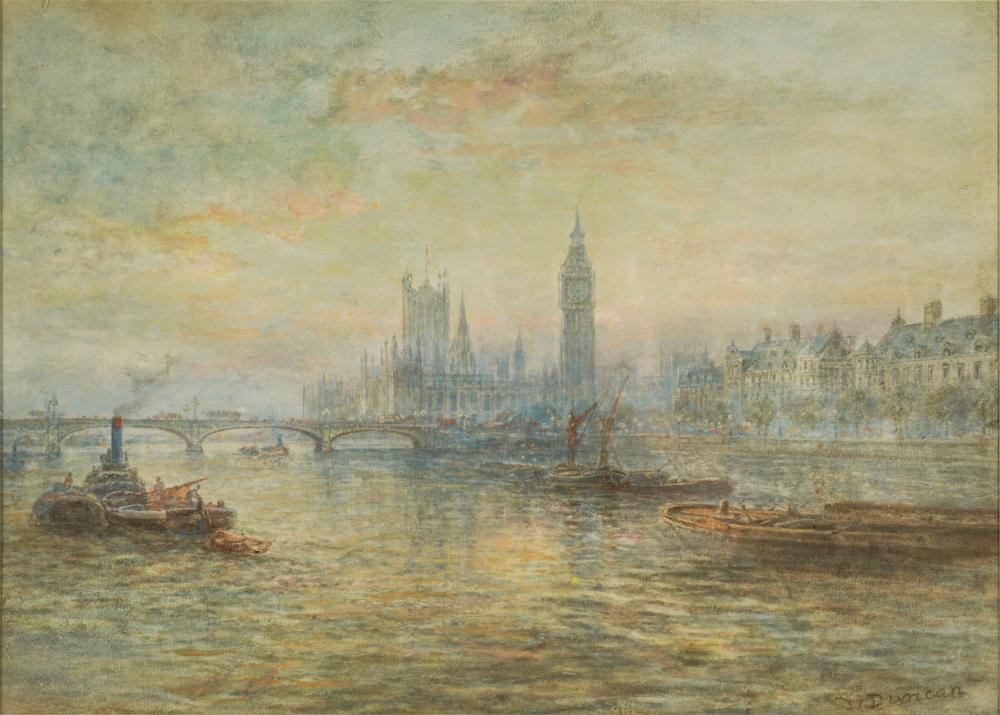 Appraisal: WALTER DUNCAN - HOUSES OF PARLIAMENT FROM THE THAMESwatercolor on