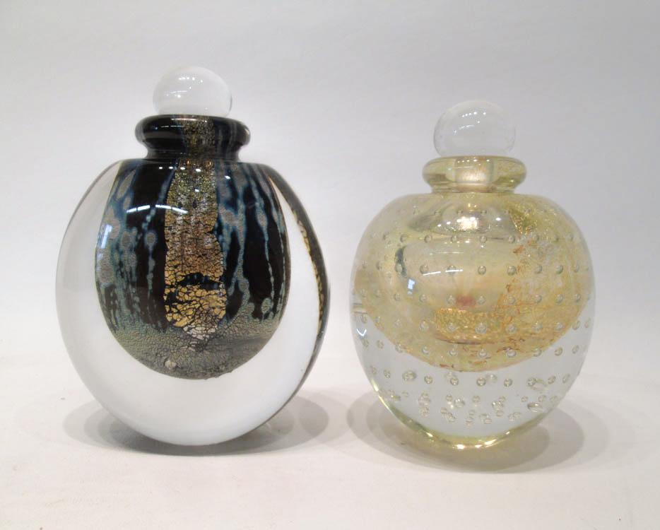 Appraisal: TWO STUDIO ART GLASS PERFUME BOTTLES by Robert Eickholt Each