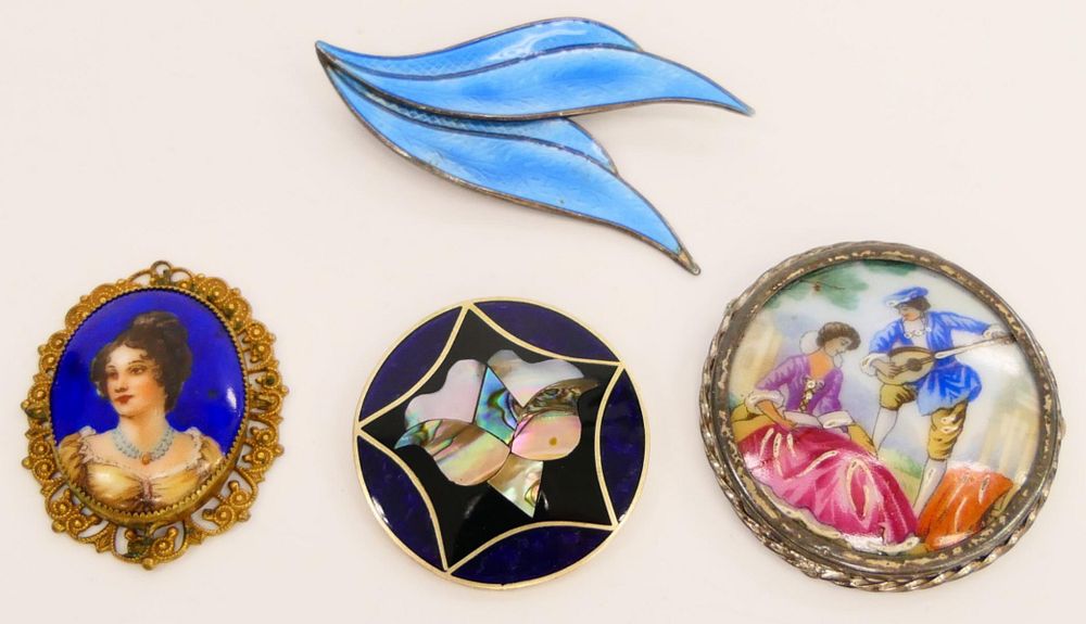 Appraisal: pcs VINTAGE STONE ENAMEL PORCELAIN BROOCHES A lot of vintage