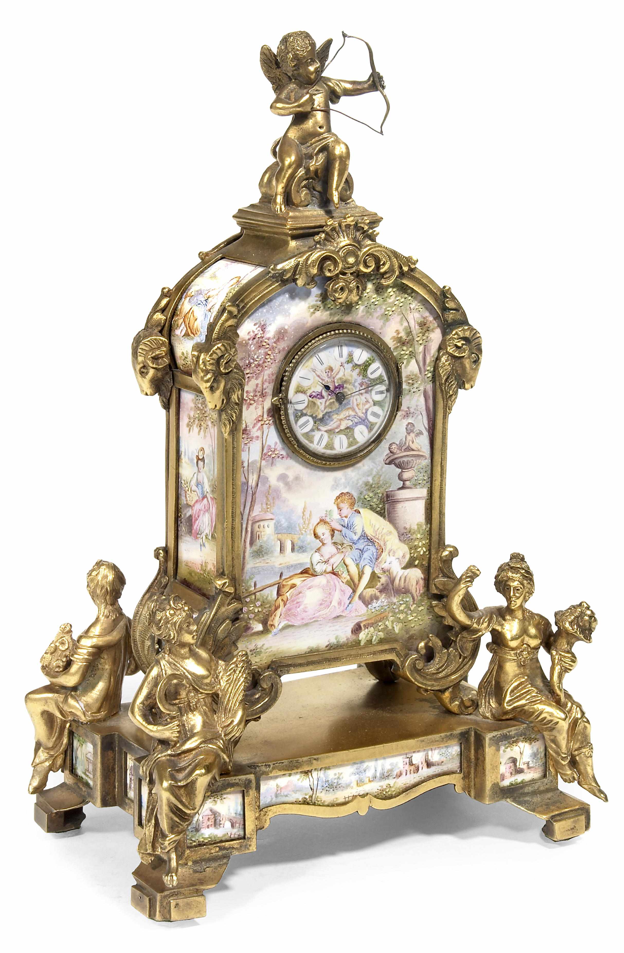 Appraisal: An Austrian gilt bronze and enamel timepiece late th early