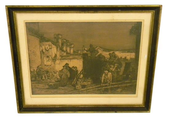 Appraisal: Frank Brangwyn British - The Boatyard Venice etching depicting laborers