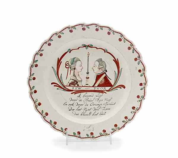 Appraisal: Prince William V Creamware Plate English ca a Dutch-decorated creamware