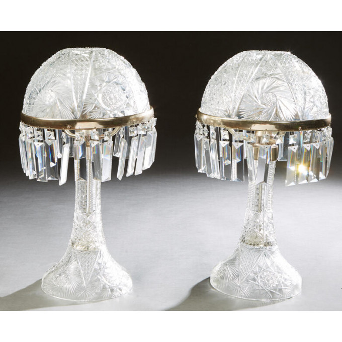 Appraisal: Pair of Cut Glass Mushroom Lamps late th c the