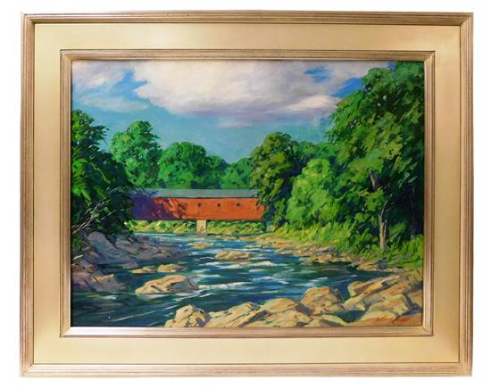 Appraisal: Anton Kamp American - Cornwall Bridge oil on canvas depicting