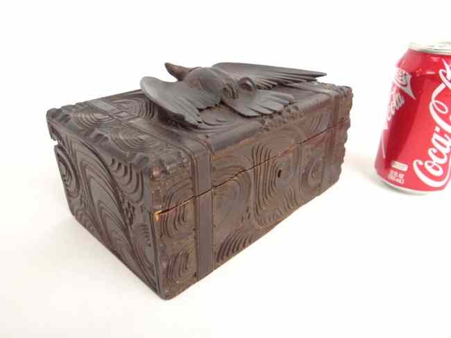 Appraisal: th c folk art Mason box with carved eagle on