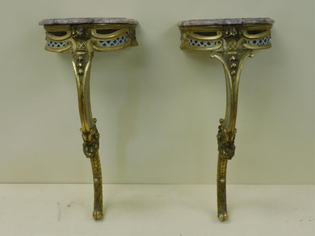 Appraisal: PAIR OF FRENCH CONSOLE WALL MOUNTED STANDS THc Louis XV