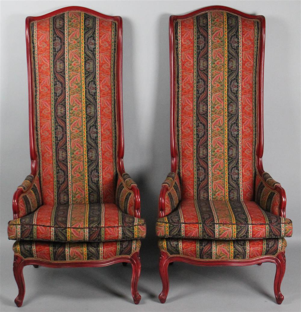 Appraisal: PAIR OF MID-CENTURY PAINTED AND UPHOLSTERED BERGERES in the Louis