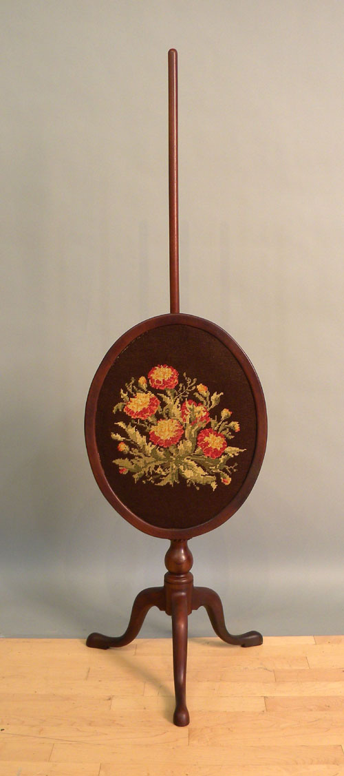 Appraisal: Queen Anne style pole screen with needlepoint panel h