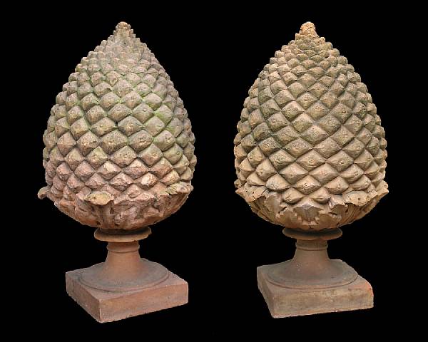 Appraisal: A pair of Italian Neoclassical terracotta pineapple form garden finials