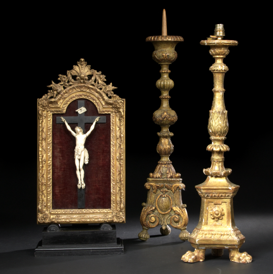 Appraisal: Italian Gilt-Decorated and Polychromed Pricket Candlestick in the late th-century