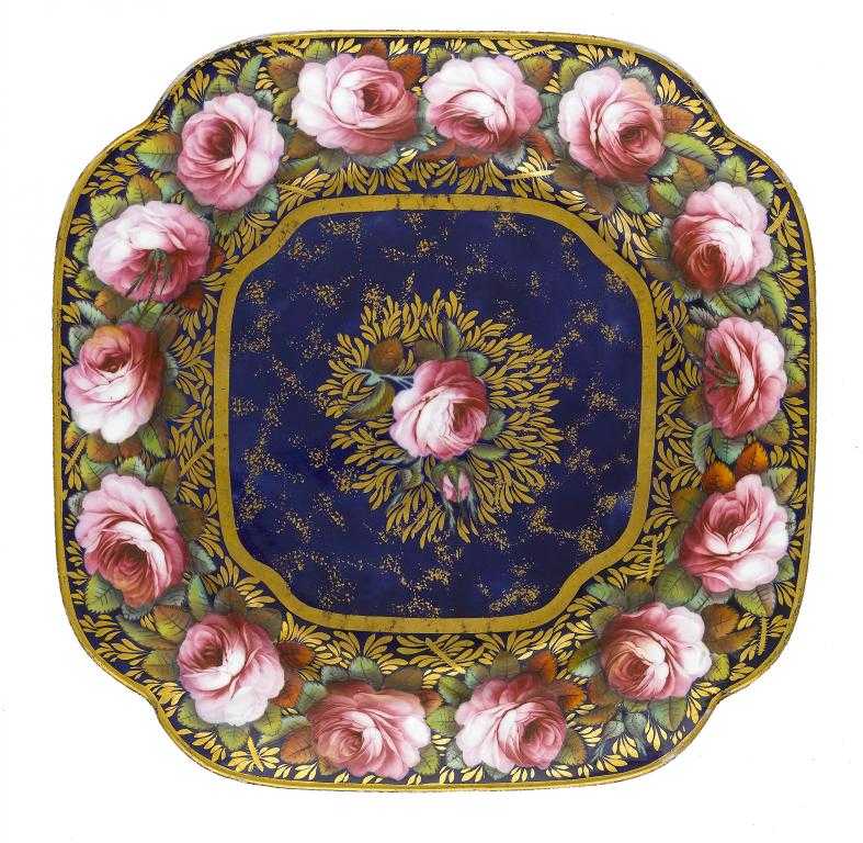 Appraisal: A SPODE DESSERT PLATE of lobed square shape en suite