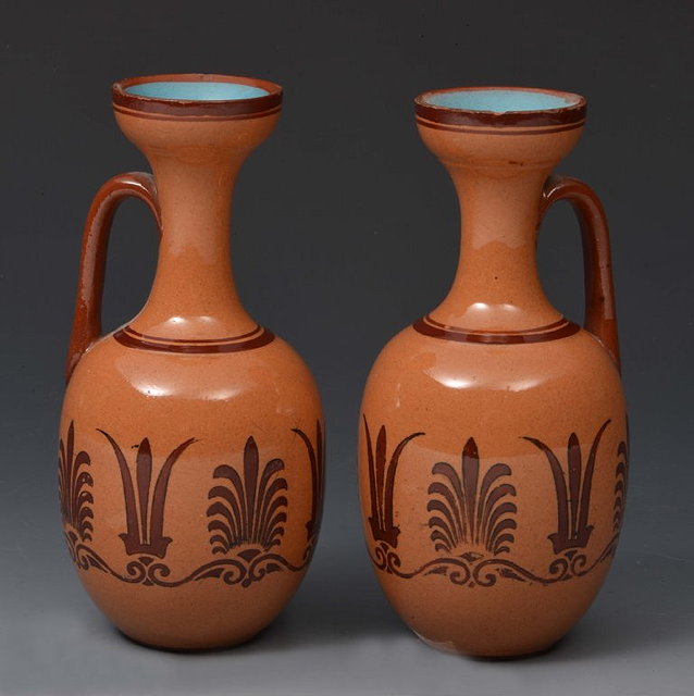 Appraisal: A PAIR OF WATCOMBE SMALL GRECIAN STYLE JUGS probably designed