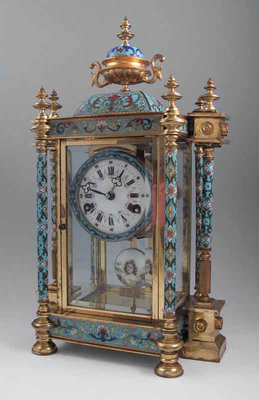 Appraisal: CLOISONNE BRASS MANTLE CLOCK Floral design cloisonne over brass case