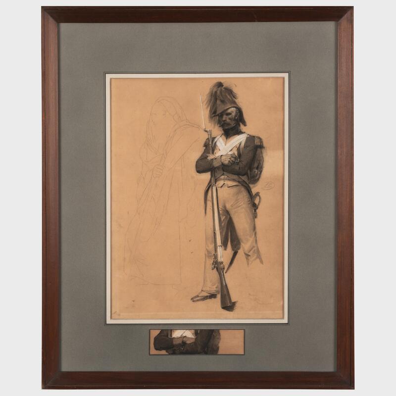 Appraisal: L on Cogniet - Study of a Soldier Black chalk