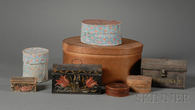 Appraisal: Eight Assorted Storage Boxes America early th century a lapped-seam