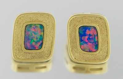 Appraisal: A Pair of Black Opal Earrings k yellow gold earrings