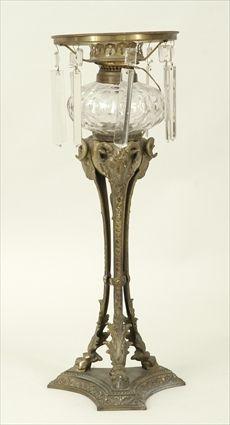 Appraisal: Neoclassical-Style Brass and Cut-Glass Solar Lamp Electrified in in diam