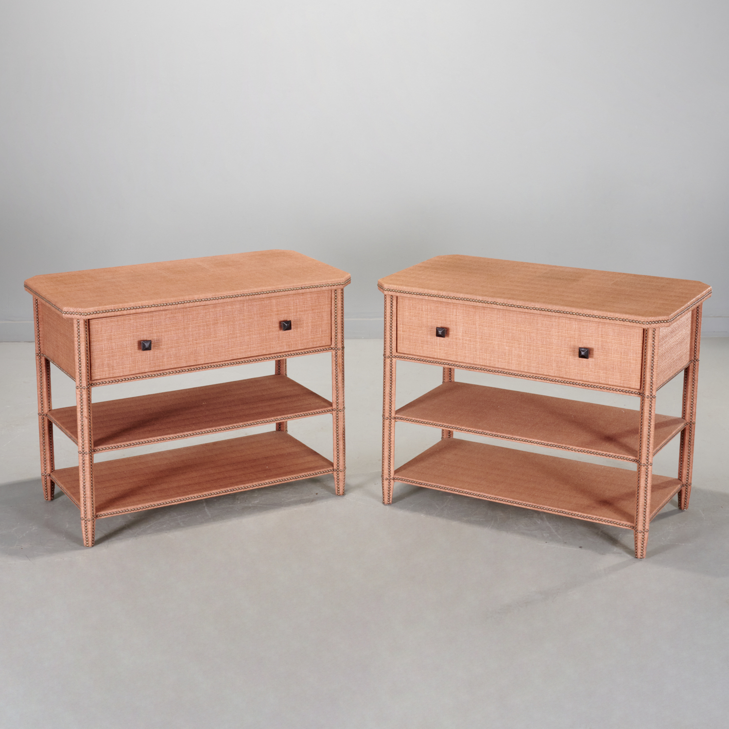 Appraisal: PAIR WOVEN STRAW CLAD BEDSIDE TABLES PETER MARINO th c