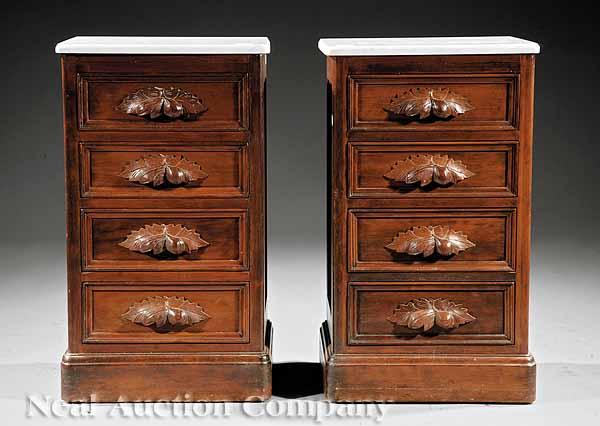 Appraisal: A Pair of American Rococo Carved Walnut Bedside Commodes late