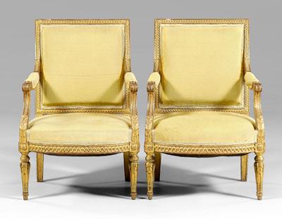 Appraisal: Fine pair Louis XVI style fauteuils each carved and gilt