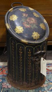 Appraisal: Victorian tole and polychrome painted coal bucket having a hinged