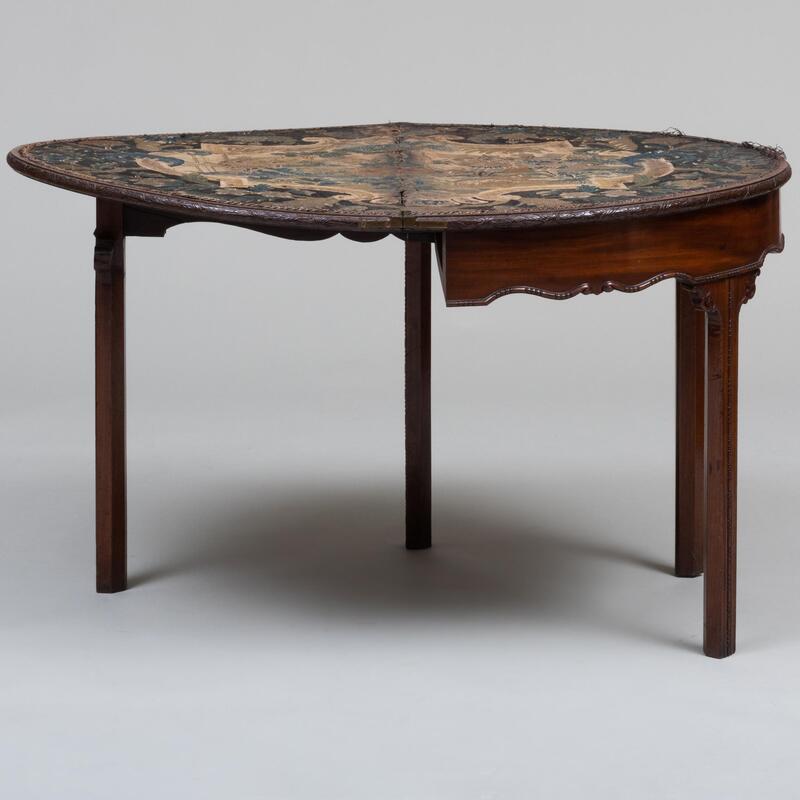 Appraisal: George III Mahogany and Tapestry D-Shaped Games Table x x