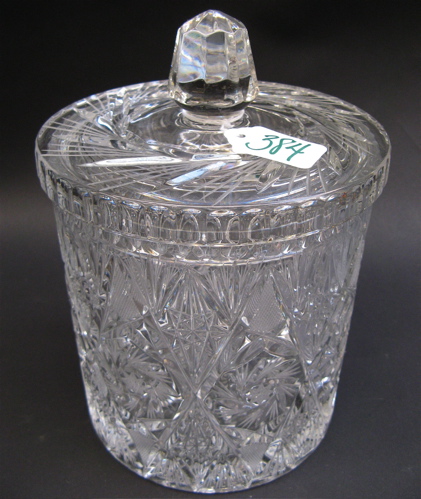 Appraisal: GERMAN CUT CRYSTAL LARGE BISCUIT BARREL with fitted lid in