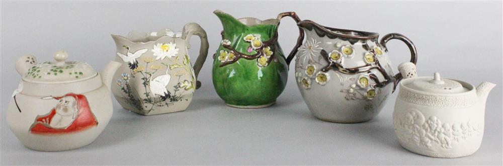 Appraisal: GROUP OF FIVE BANKO SMALL TEAPOTS AND CREAM PITCHERS teapots