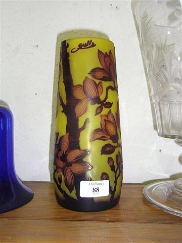 Appraisal: A GALLE STYLE VASE of yellow ground with brown overlaid