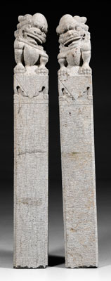 Appraisal: Pair Chinese stone columns square-section gray stone topped with mirror