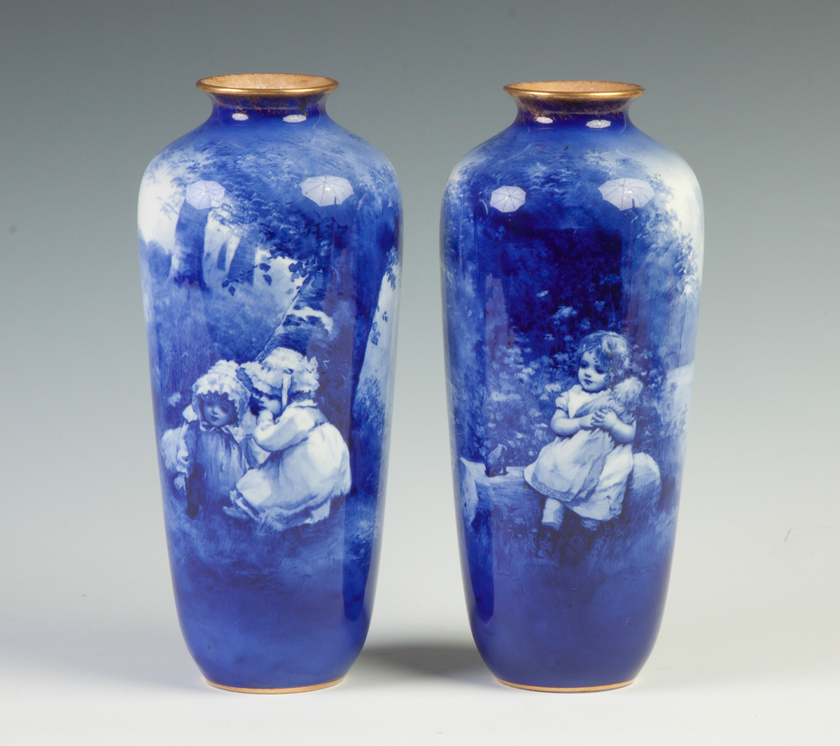 Appraisal: Pair of Royal Doulton Vases Children in landscape