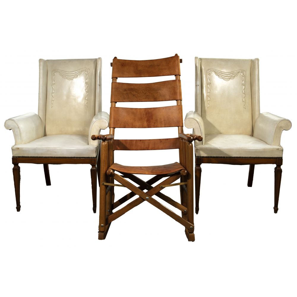 Appraisal: LEATHER CHAIR ASSORTMENT items including armchairs having white leather upholstery