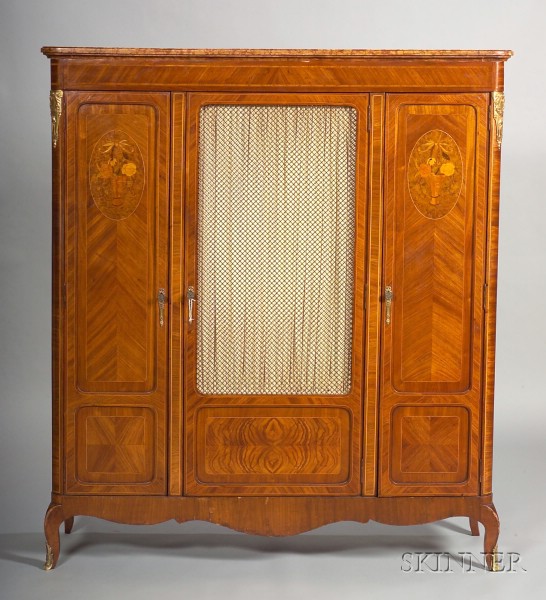 Appraisal: Louis XV XVI Style Bronze-mounted Fruitwood Marquetry-inlaid Bibliotheque with shaped