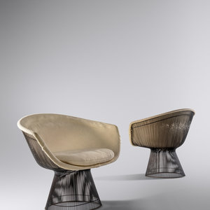 Appraisal: Warren Platner - Pair of Lounge ChairsKnoll USA bronzed-steel upholstery