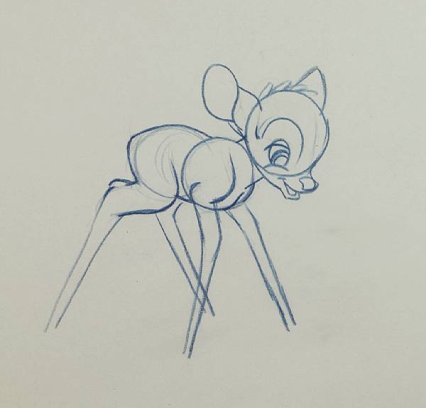 Appraisal: Approximately Walt Disney animation drawings from Bambi pencil on paper