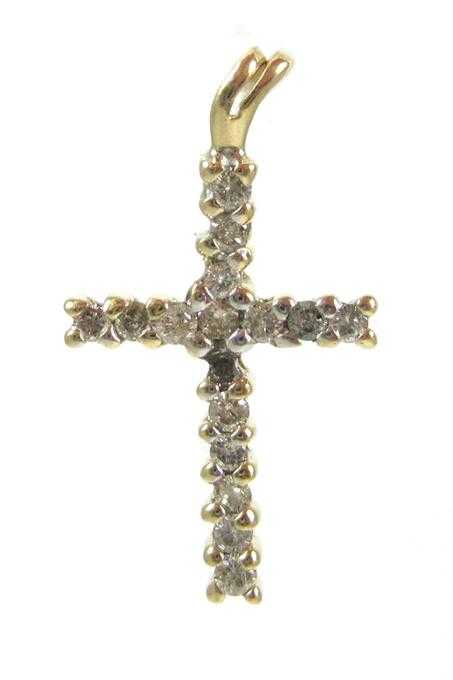 Appraisal: DIAMOND AND FOURTEEN KARAT GOLD CROSS PENDANT set with round-cut