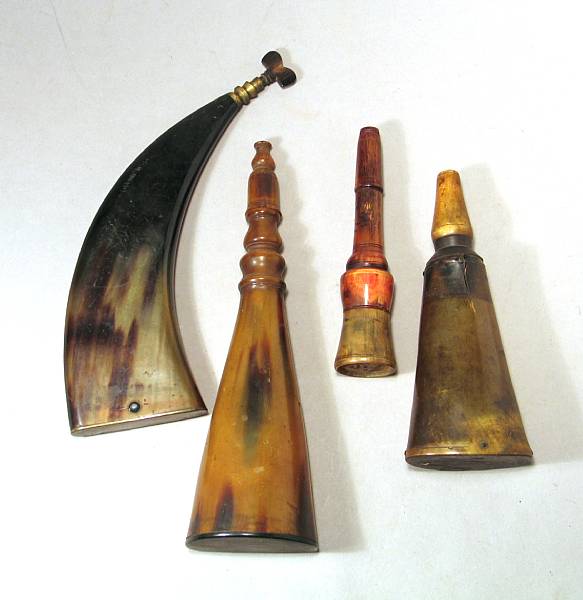 Appraisal: A lot of four horn powder flasks th th century