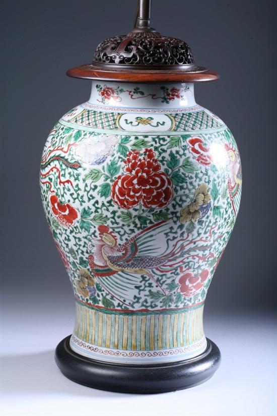 Appraisal: CHINESE FAMILLE VERTE PORCELAIN BALUSTER-FORM VASE With phoenix and floral