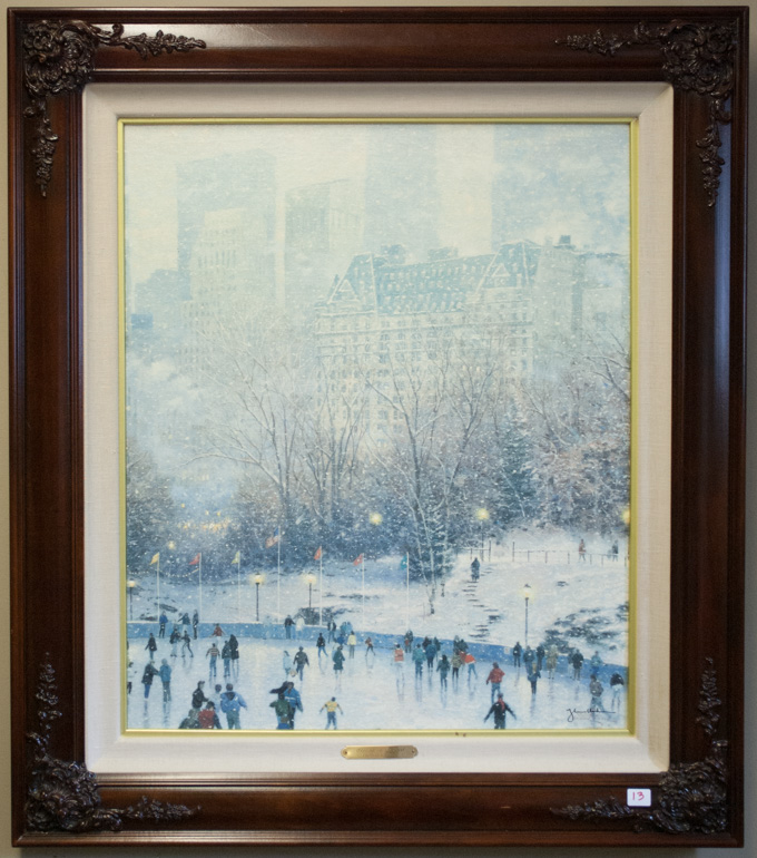 Appraisal: THOMAS KINKADE EMBELLISHED OFFSET LITHOGRAPH ON CANVAS American - Skating