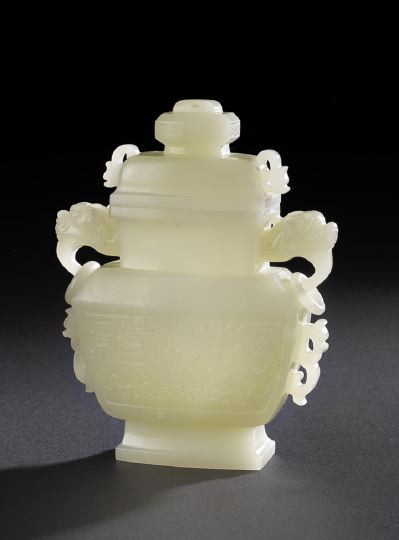 Appraisal: Fine Chinese Carved White Jade Covered Vase th th century