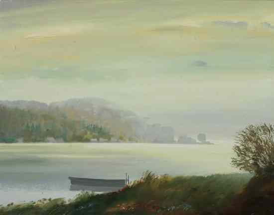 Appraisal: VLADIMIR SAMSONOV Russian born BOAT DOCK ON LAKE signed and