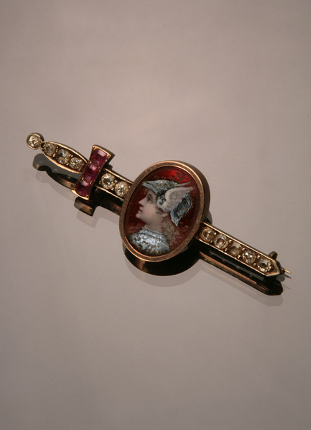 Appraisal: Victorian Tested -Karat Yellow-Gold Diamond Ruby and Enamel Miniature Bar